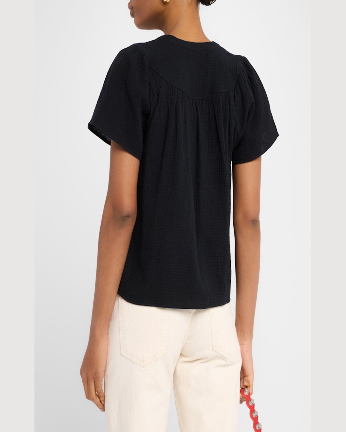Rails Sayer Organic Cotton Gauze Split Neck Top In Black