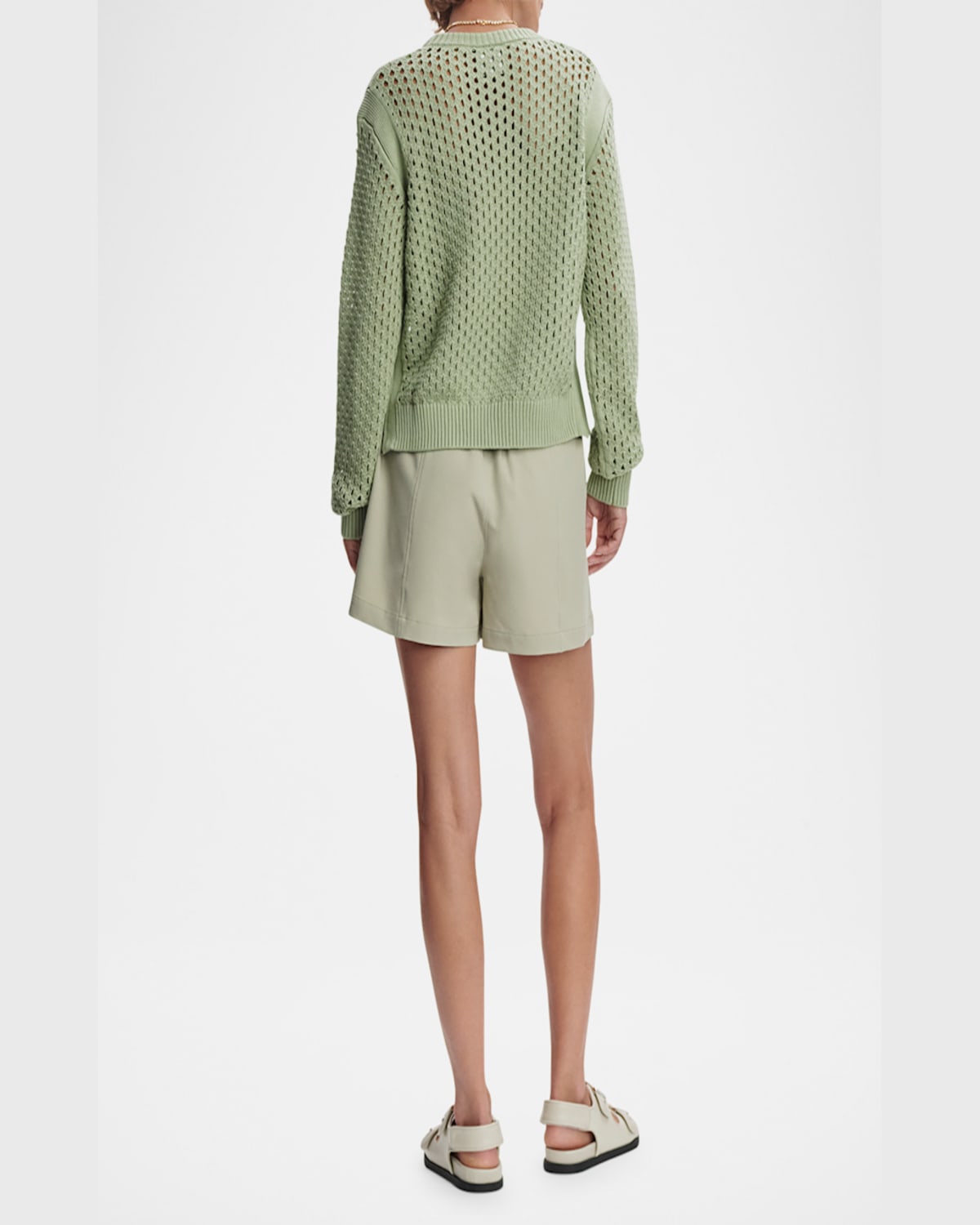 Varley Hains Mesh-knit Crewneck Pullover In Snow Sage