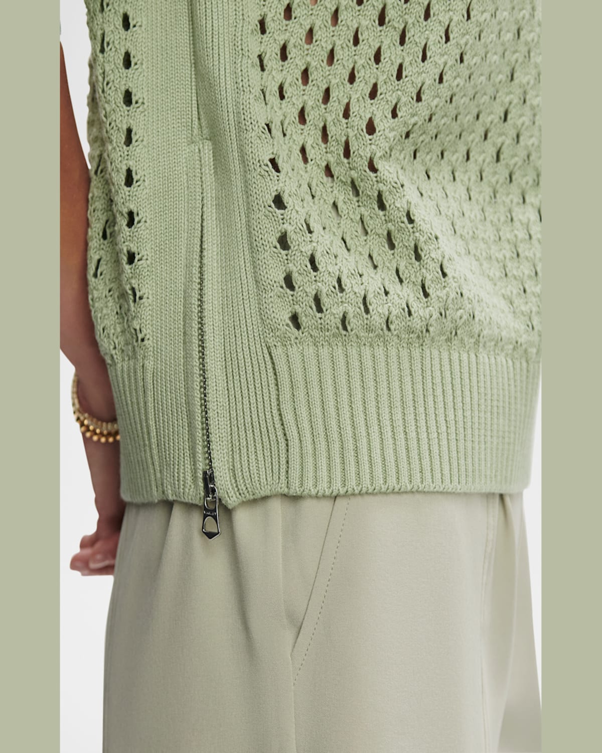 Varley Hains Mesh-knit Crewneck Pullover In Snow Sage
