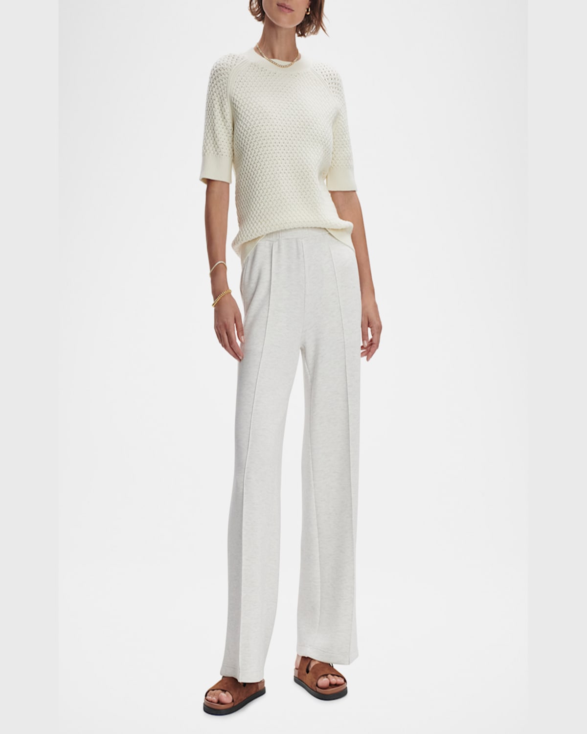 Varley Alva Short-sleeve Knit Top In Snow White