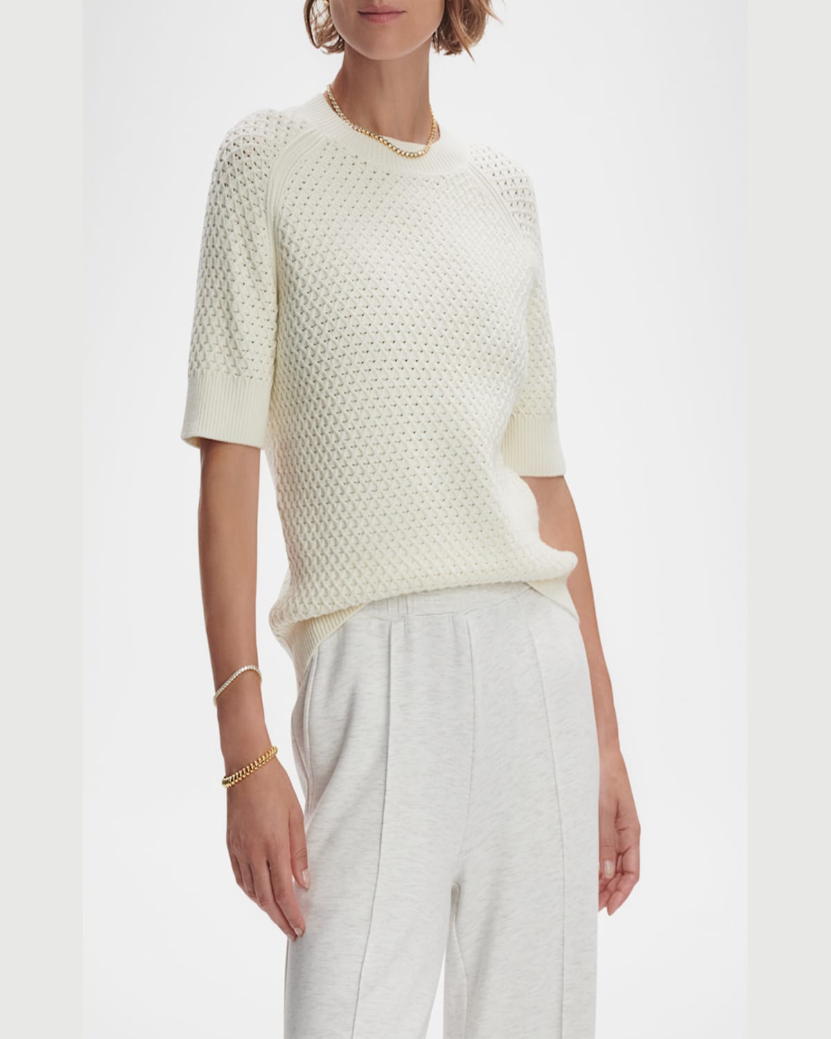 Varley Alva Short-sleeve Knit Top In Snow White