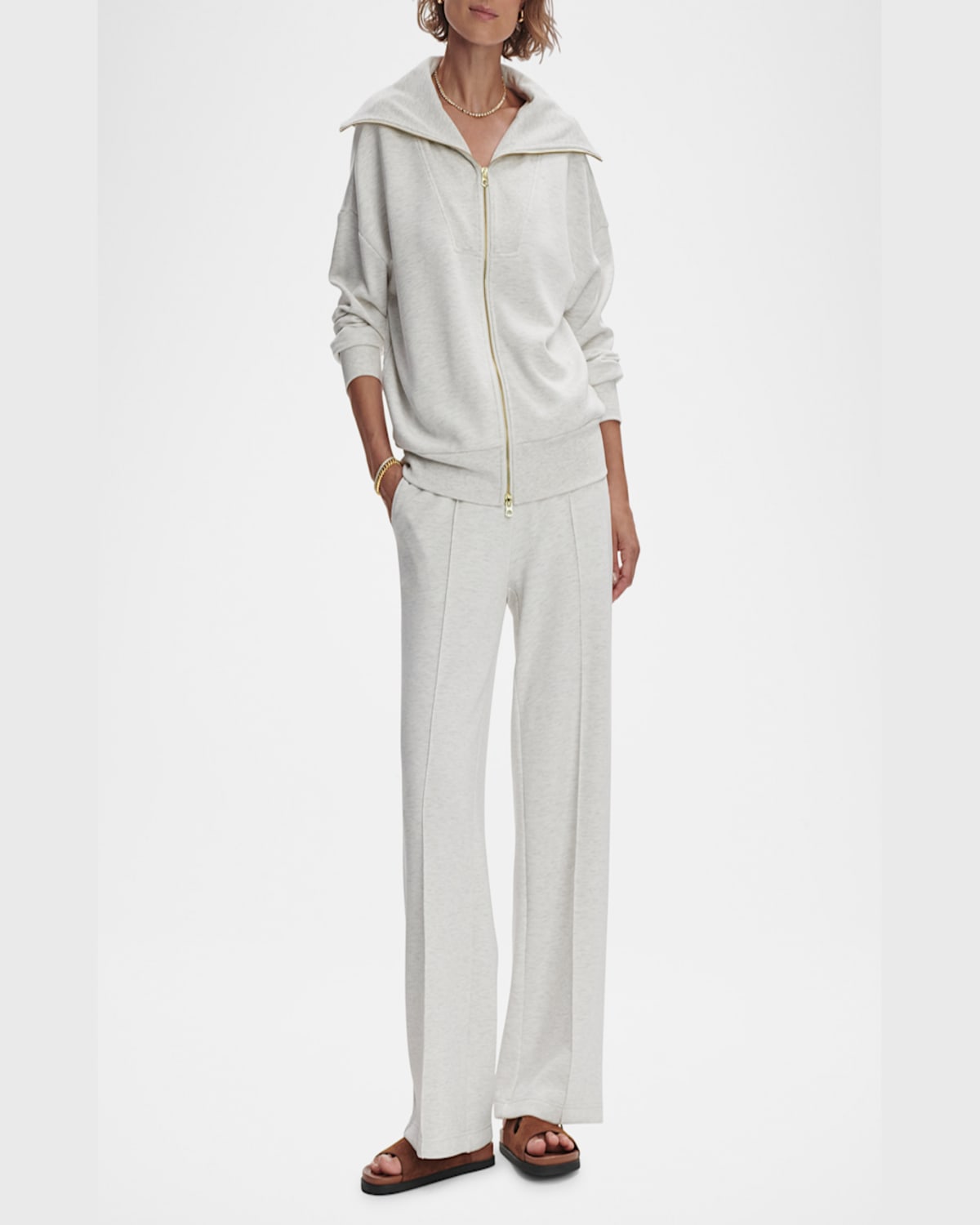 Varley Halley Zip Through Sweatshirt In Ivory Marl