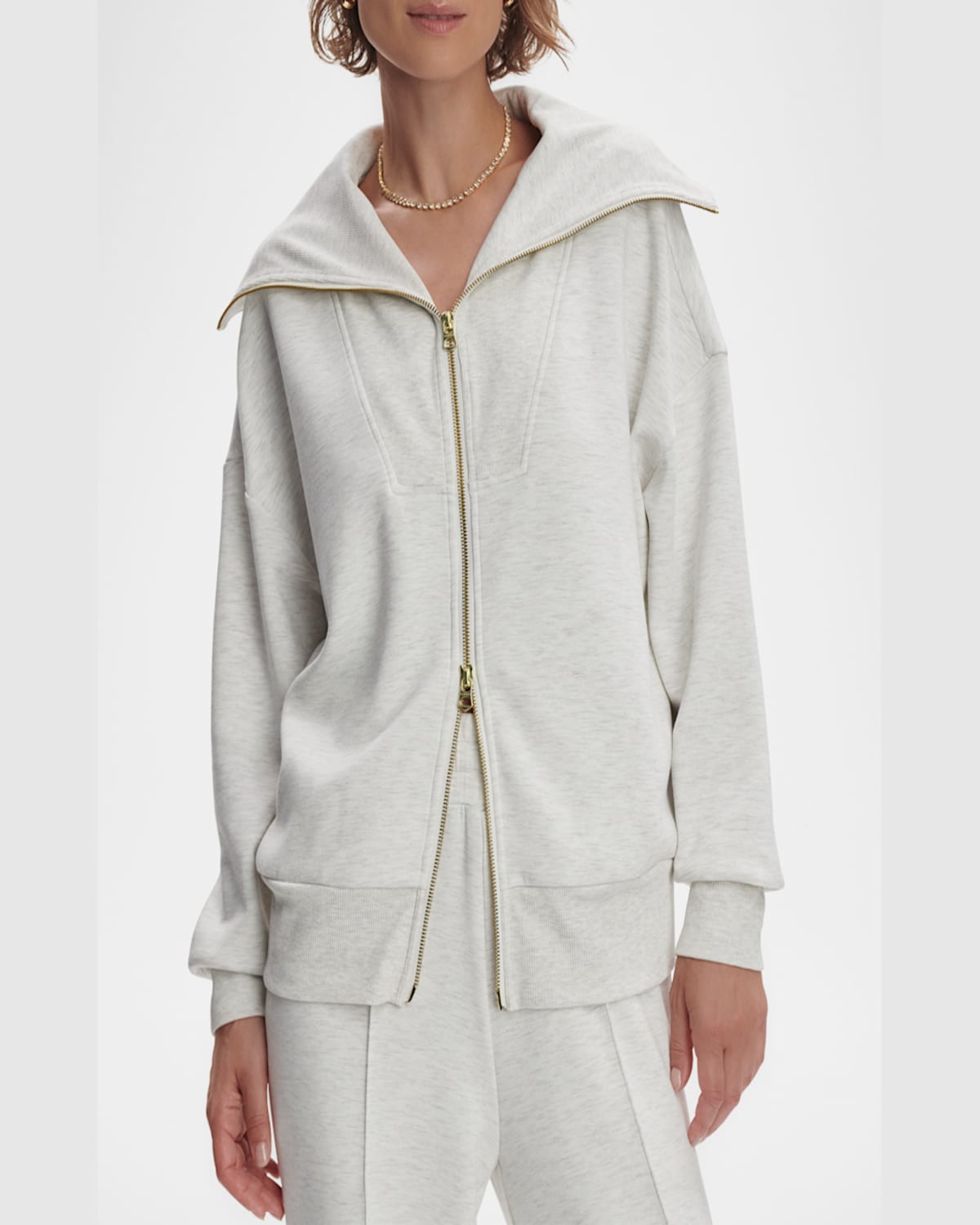 Varley Halley Zip Through Sweatshirt In Ivory Marl