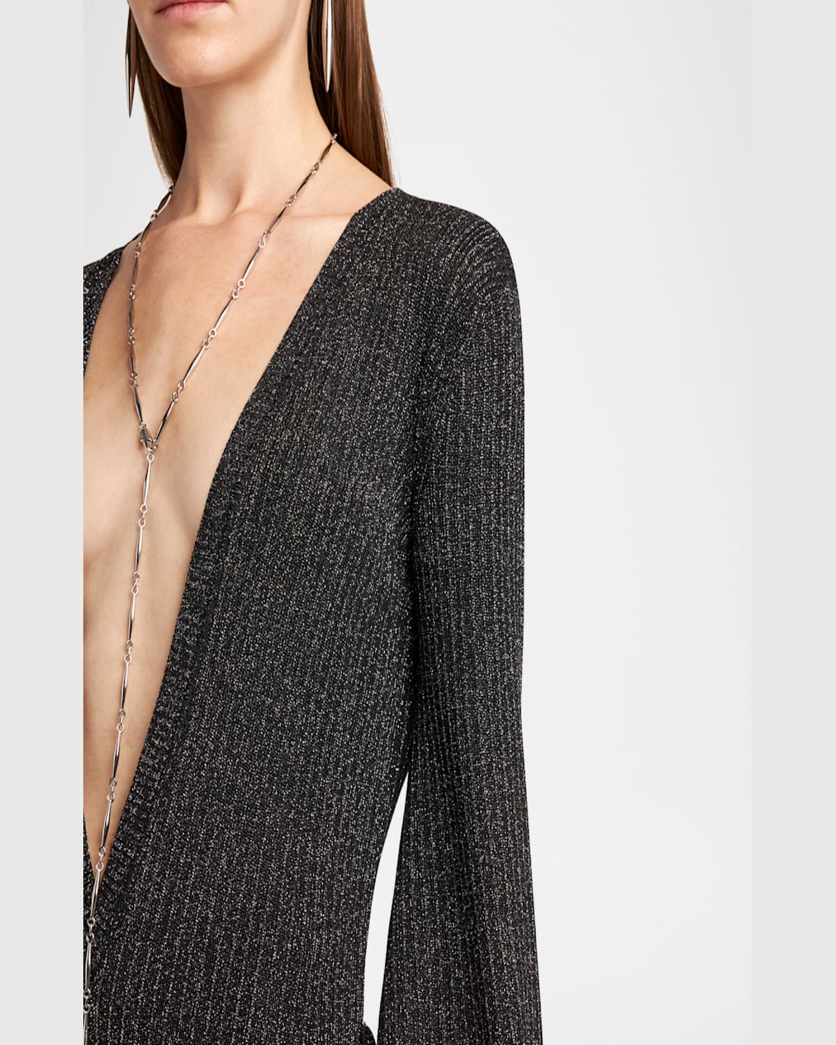Tom Ford Plunging Vanise Metallic Rib Backless Maxi Dress In Combo Silv
