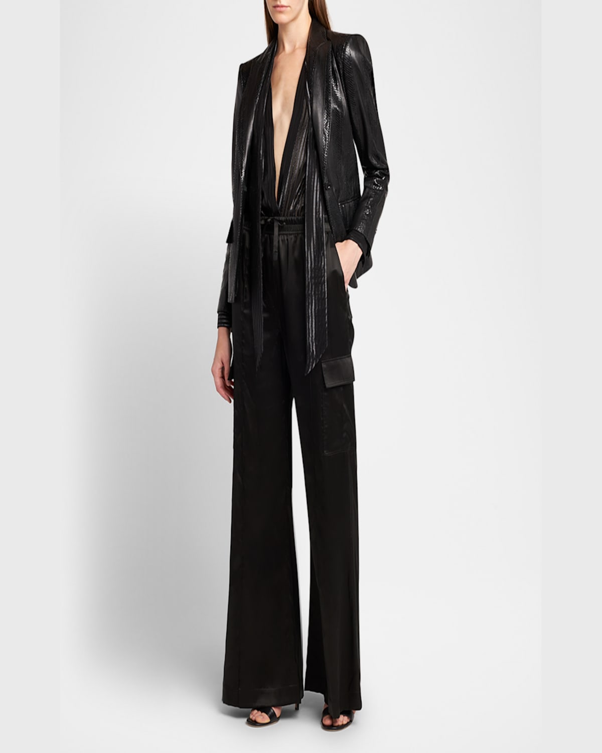 Tom Ford Striped Patchwork Leather Single-breasted Jacket In Black