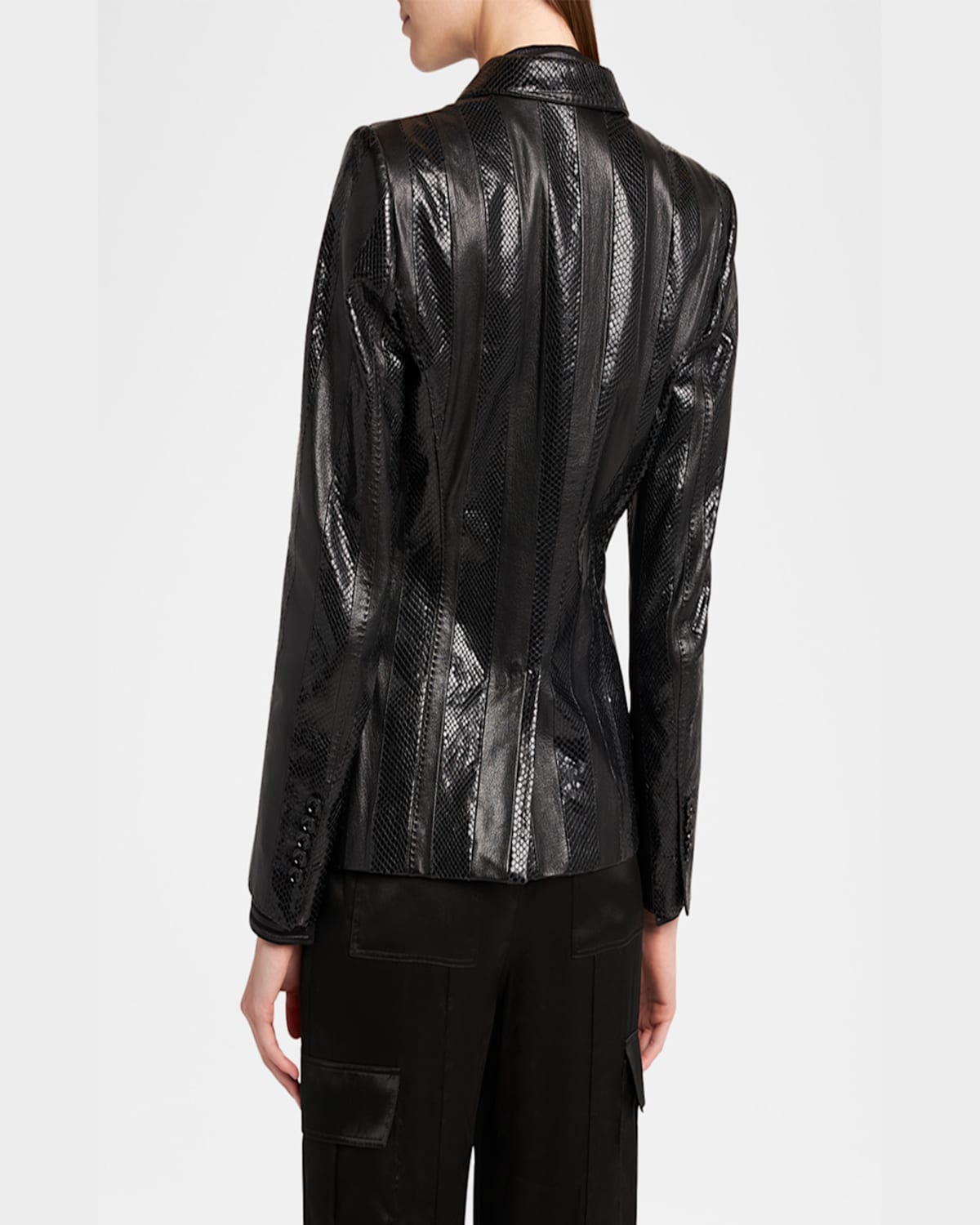 Tom Ford Striped Patchwork Leather Single-breasted Jacket In Black