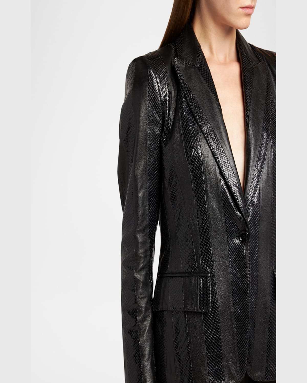 Tom Ford Striped Patchwork Leather Single-breasted Jacket In Black