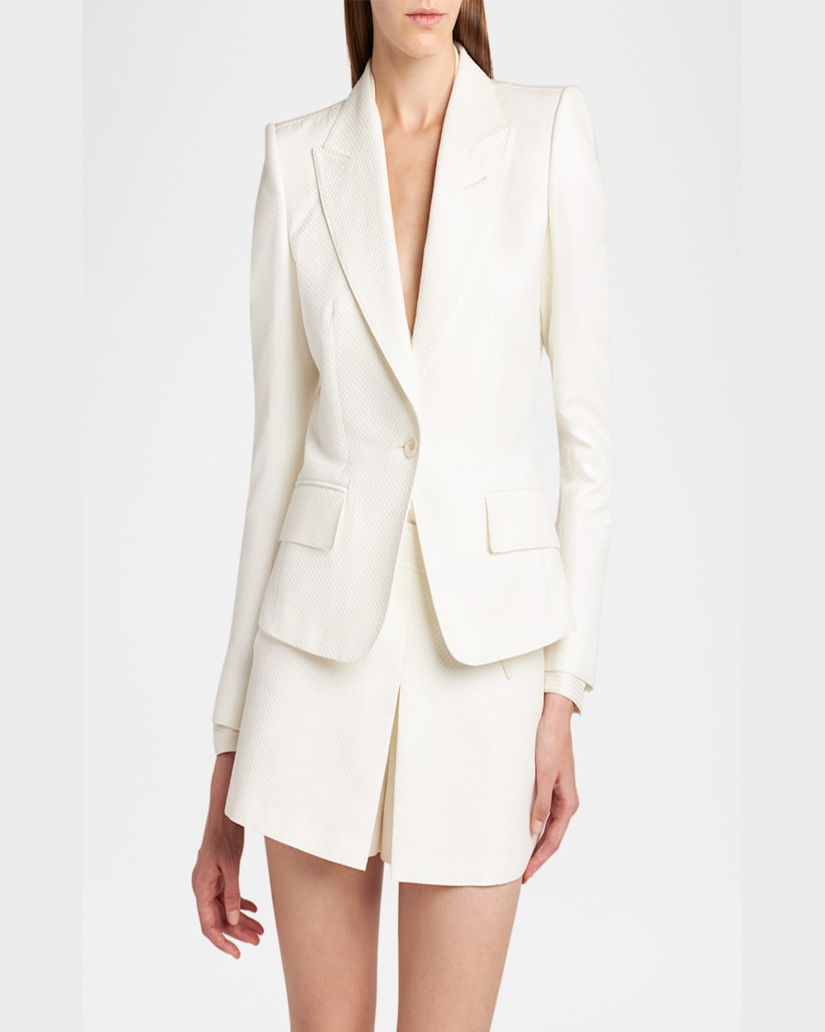 Tom Ford Cotton-silk Pique Single-breasted Jacket In White