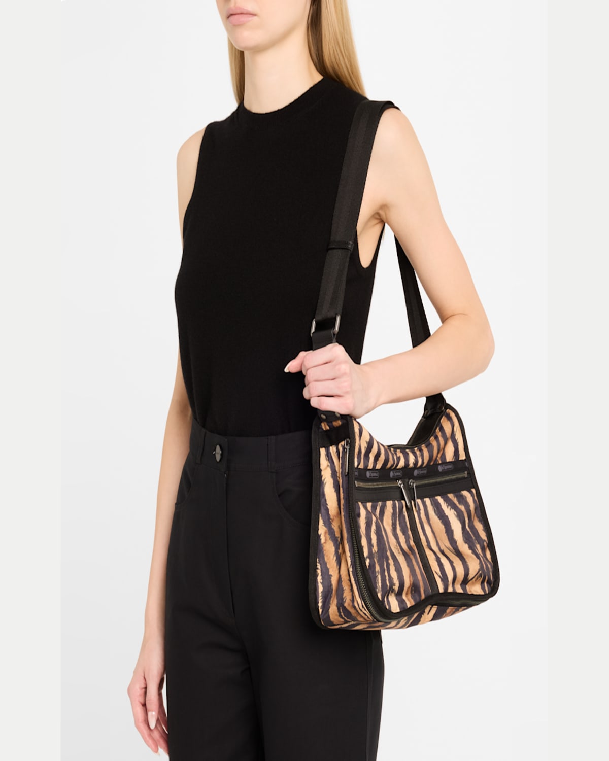 LESPORTSAC X ROBERTO CAVALLI TORINO ZEBRA-PRINT CROSSBODY BAG 