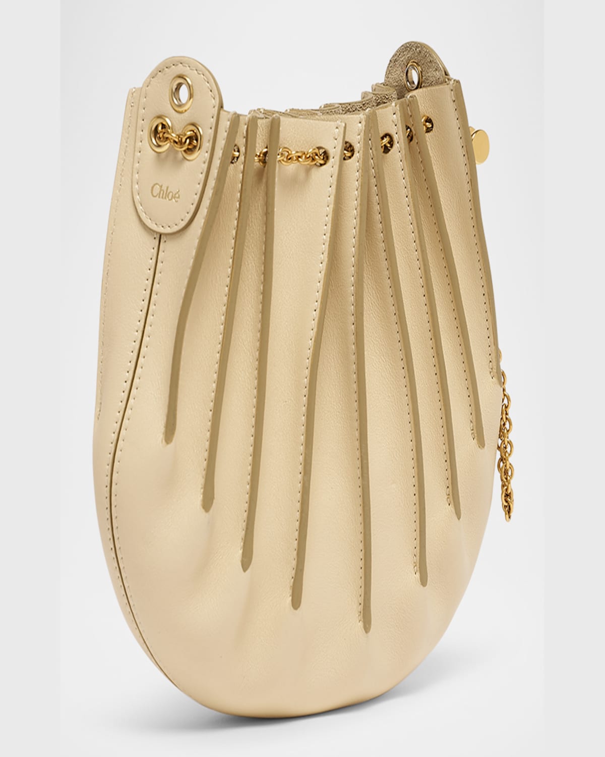 Chloé Sea Treasures Pleated Crossbody Bag In Leather In Deep Ivory