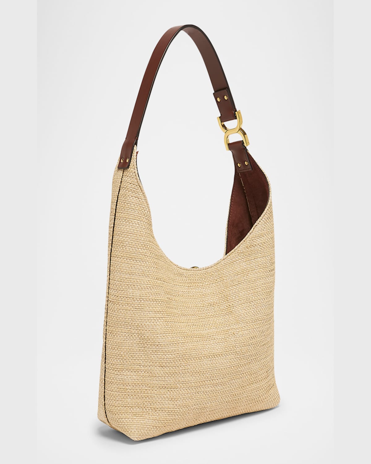 Chloé Marcie Shoulder Bag In Raffia Fabric And Leather In Hot Sand