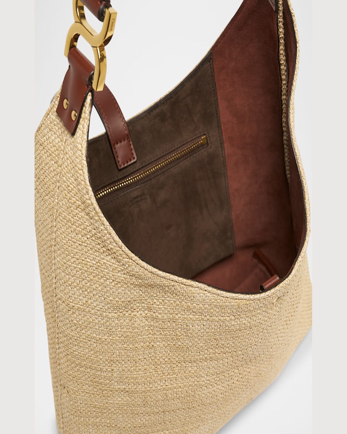 Chloé Marcie Shoulder Bag In Raffia Fabric And Leather In Hot Sand