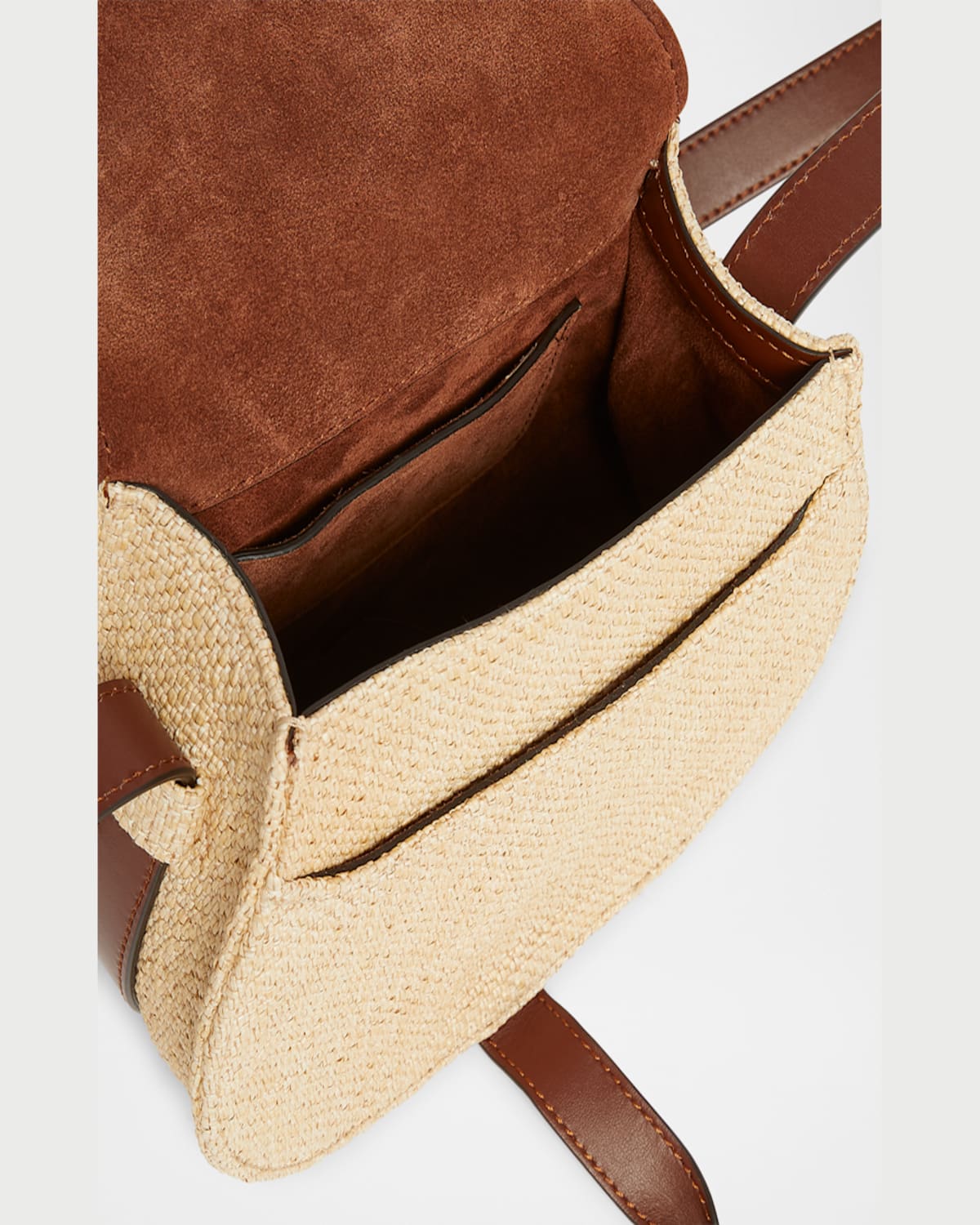 CHLOÉ MARCIE FLAP SADDLE CROSSBODY BAG IN RAFFIA FABRIC AND LEATHER 
