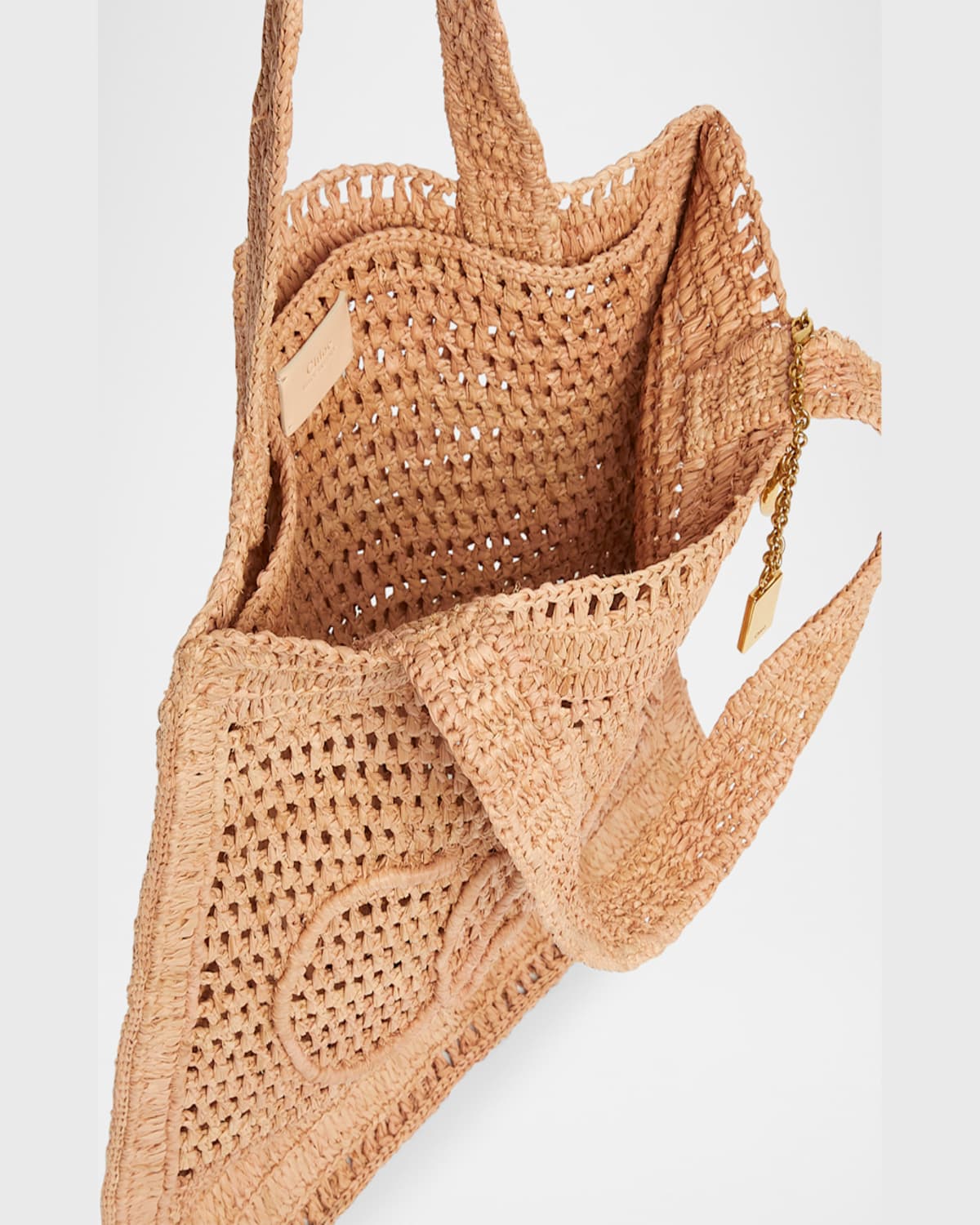 Chloé Summer Banana Embellished Crocheted Embroidered Faux Raffia Tote In Summery Beige