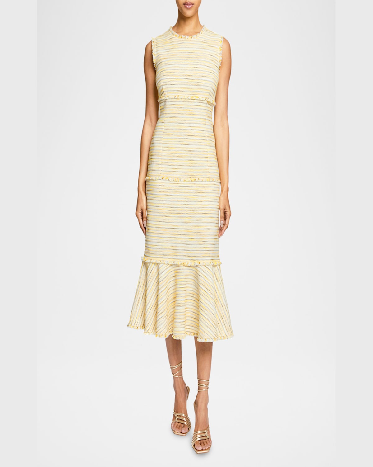 Santorelli Andi Sleeveless Fit And Flare Sheath Dress In Lightweight Cotton Tweed In Chamomile