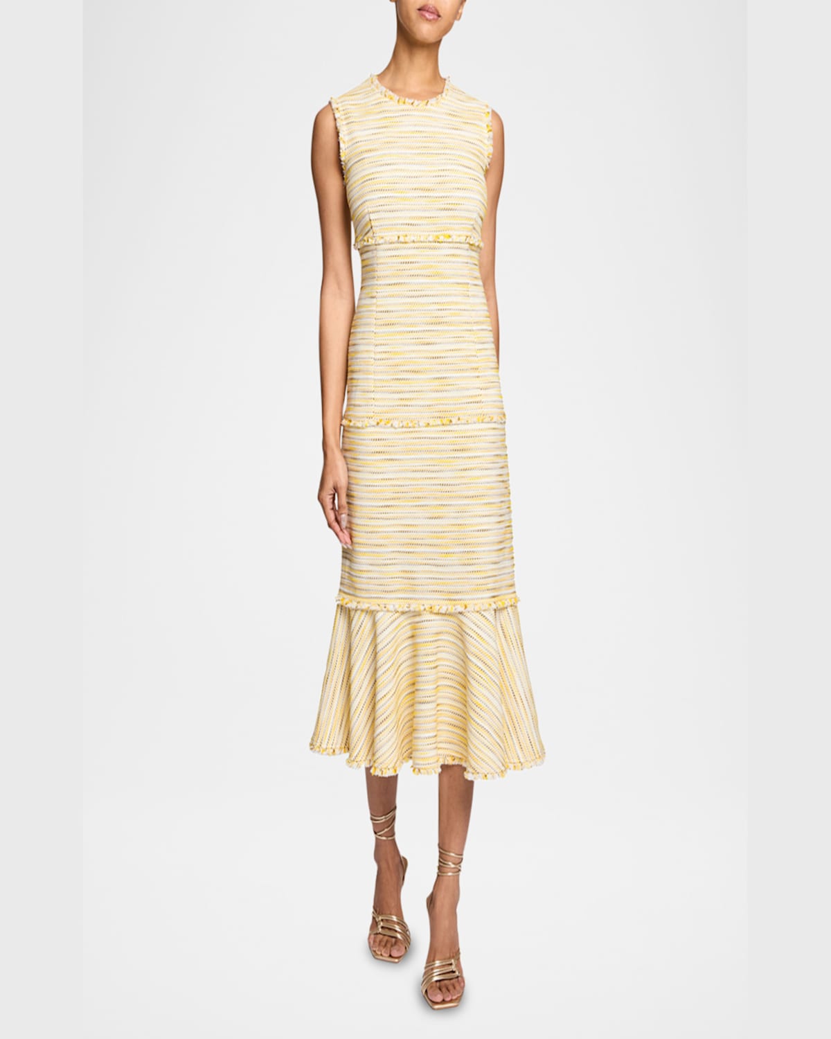 Santorelli Andi Sleeveless Fit And Flare Sheath Dress In Lightweight Cotton Tweed In Chamomile
