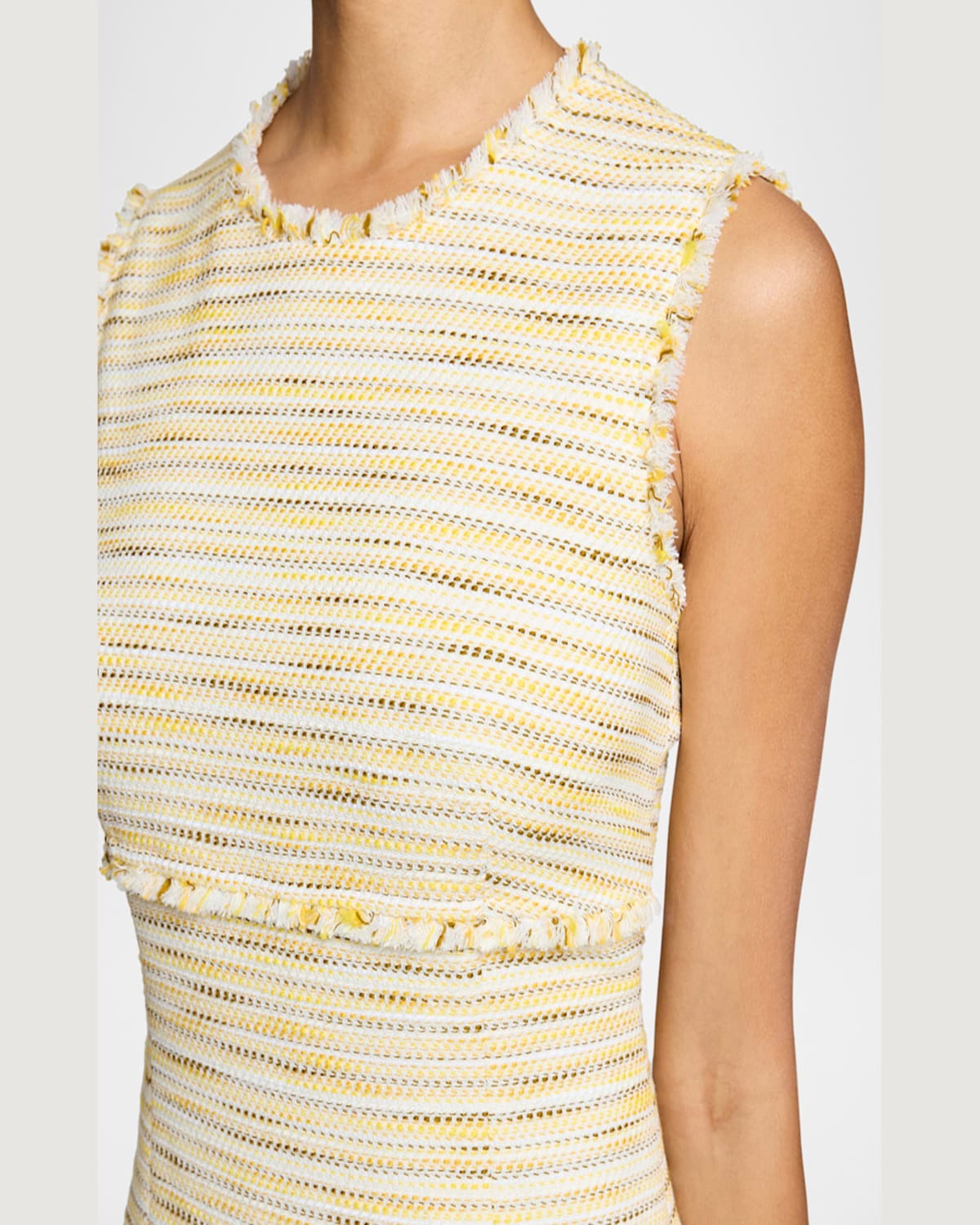 Santorelli Andi Sleeveless Fit And Flare Sheath Dress In Lightweight Cotton Tweed In Chamomile