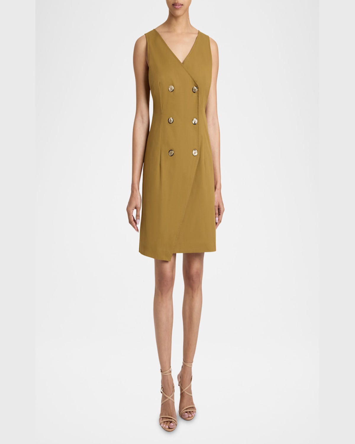 Santorelli Dee Sleeveless Double Breasted A-line Dress With Asymmetric Skirt Panel In Stretch Cotton In Coconut