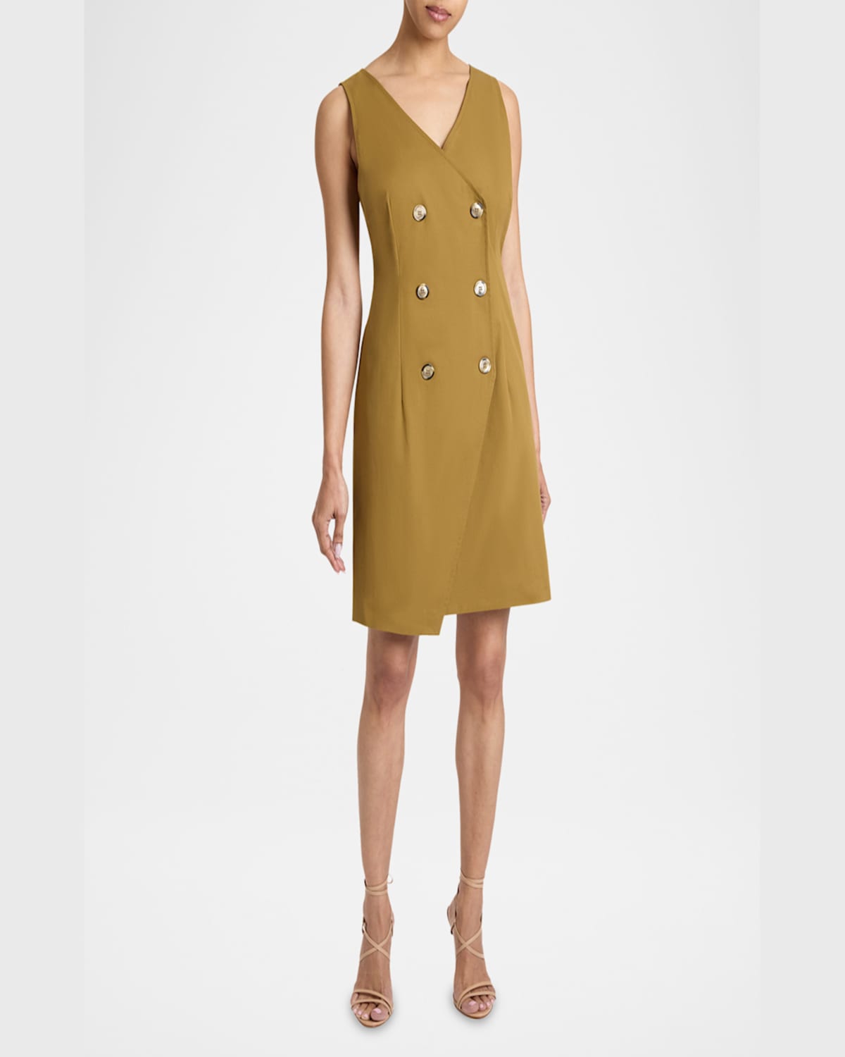 Santorelli Dee Sleeveless Double Breasted A-line Dress With Asymmetric Skirt Panel In Stretch Cotton In Coconut