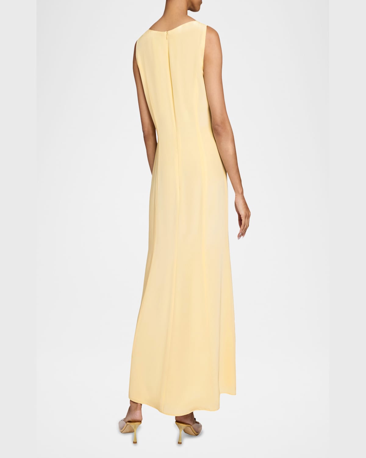 Santorelli Emerson Sleeveless Silk Midi Dress With Skirt Side Cascading Ruffles In Chamomile