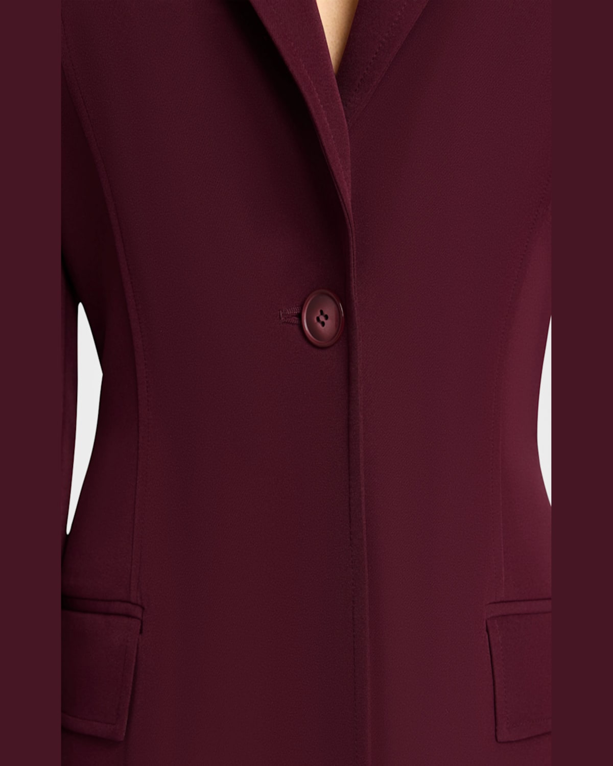 Santorelli Jess Single Button Peak Lapel Jacket With Seam Detail In Fluid Techno Crepe In Cherry Cola