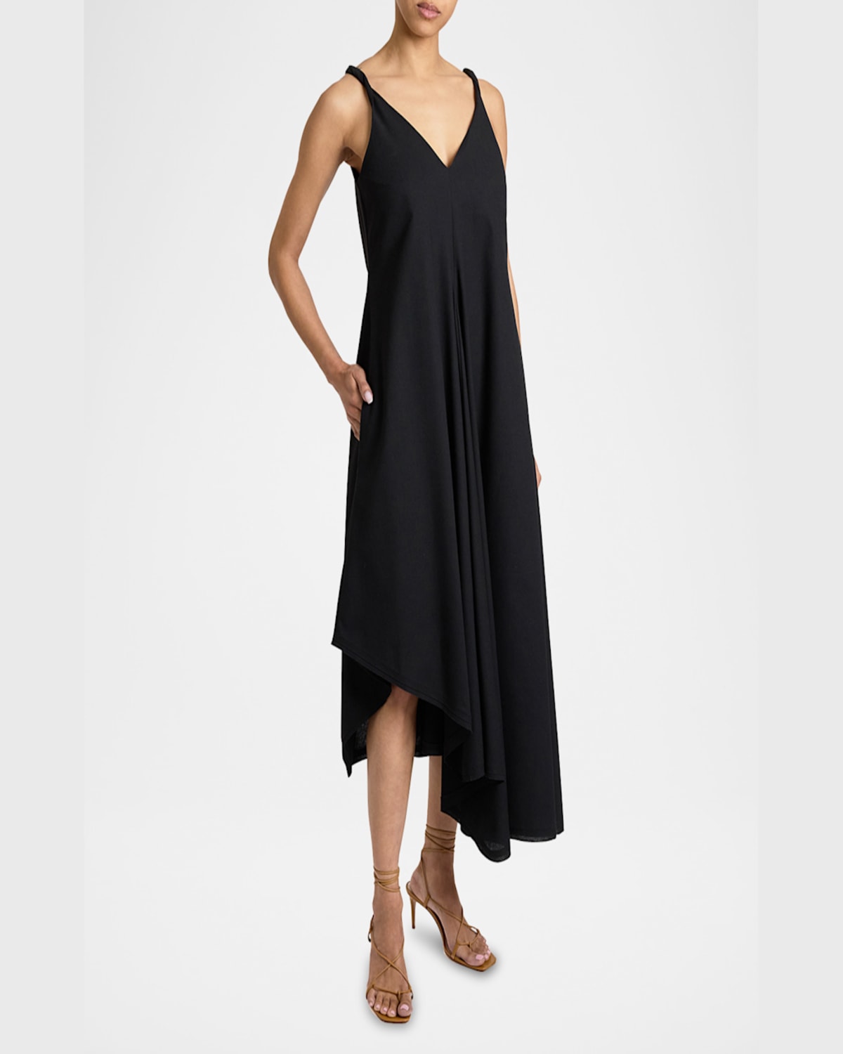 Santorelli Kourt Asymmetric Sleeveless Linen Blend Midi Billow Dress