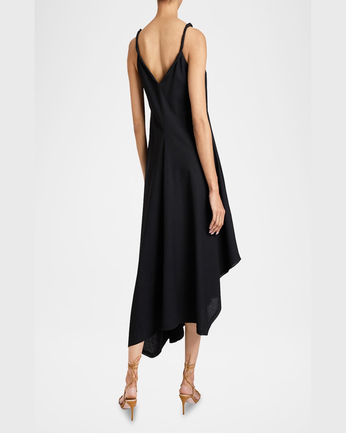 Santorelli Kourt Asymmetric Sleeveless Linen Blend Midi Billow Dress