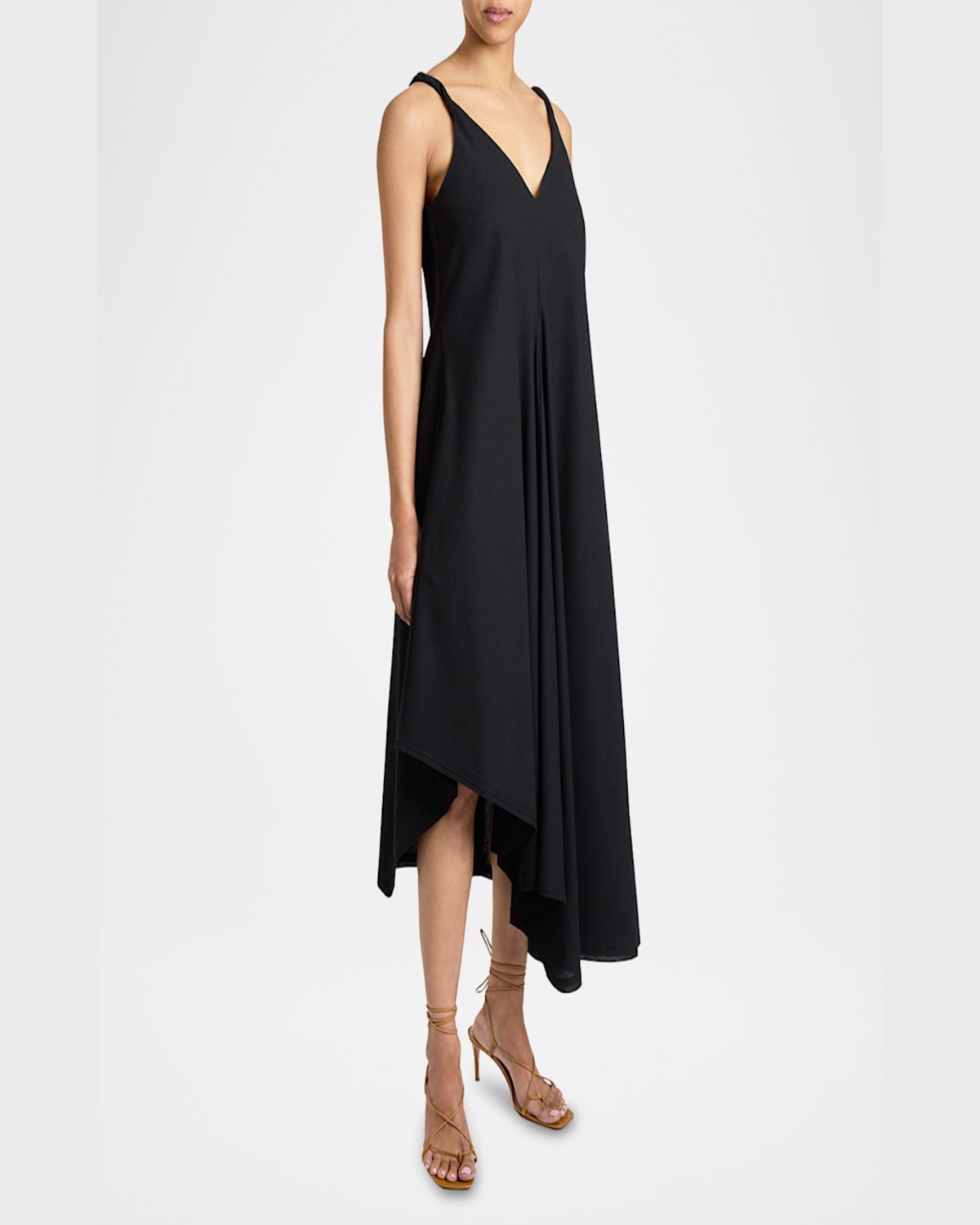 Santorelli Kourt Asymmetric Sleeveless Linen Blend Midi Billow Dress