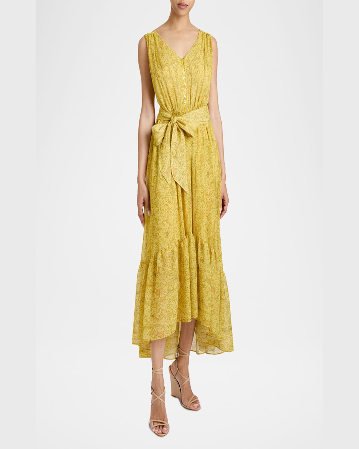 Santorelli Flounce Floral-print Georgette Midi Dress In Chamomile Multi