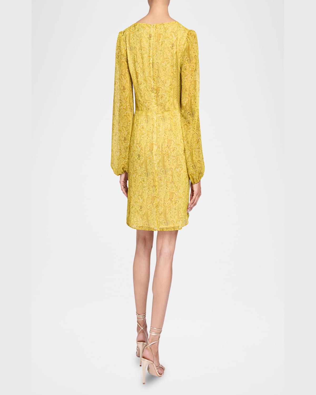 Santorelli Malia Long Sleeve Dress With Skirt Side Ruffle In Printed Georgette In Chamomile Multi
