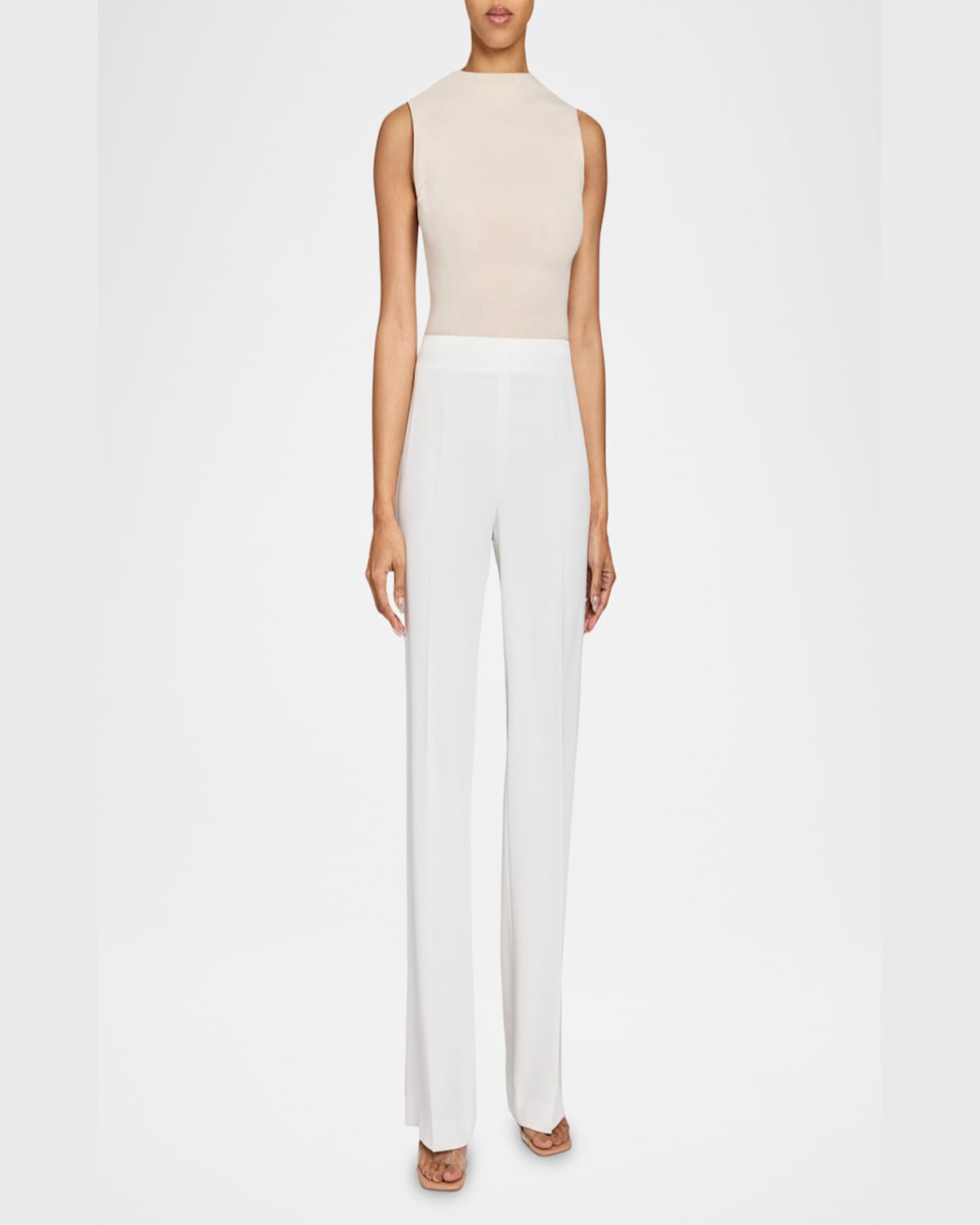 Santorelli Martina Straight Leg Pant With Side Zipper In Techno Crepe In Cream