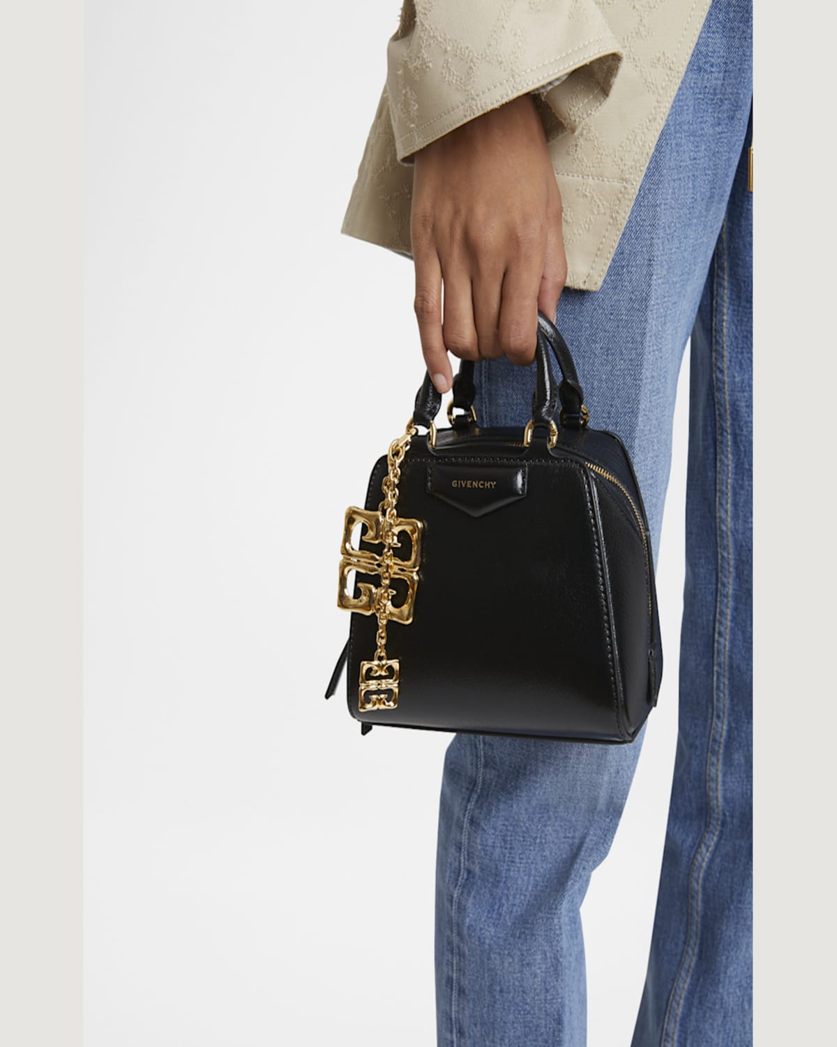 Givenchy Antigona Nano Cube Top-handle Bag In Tumbled Leather With 4g Liquid Charm In Black
