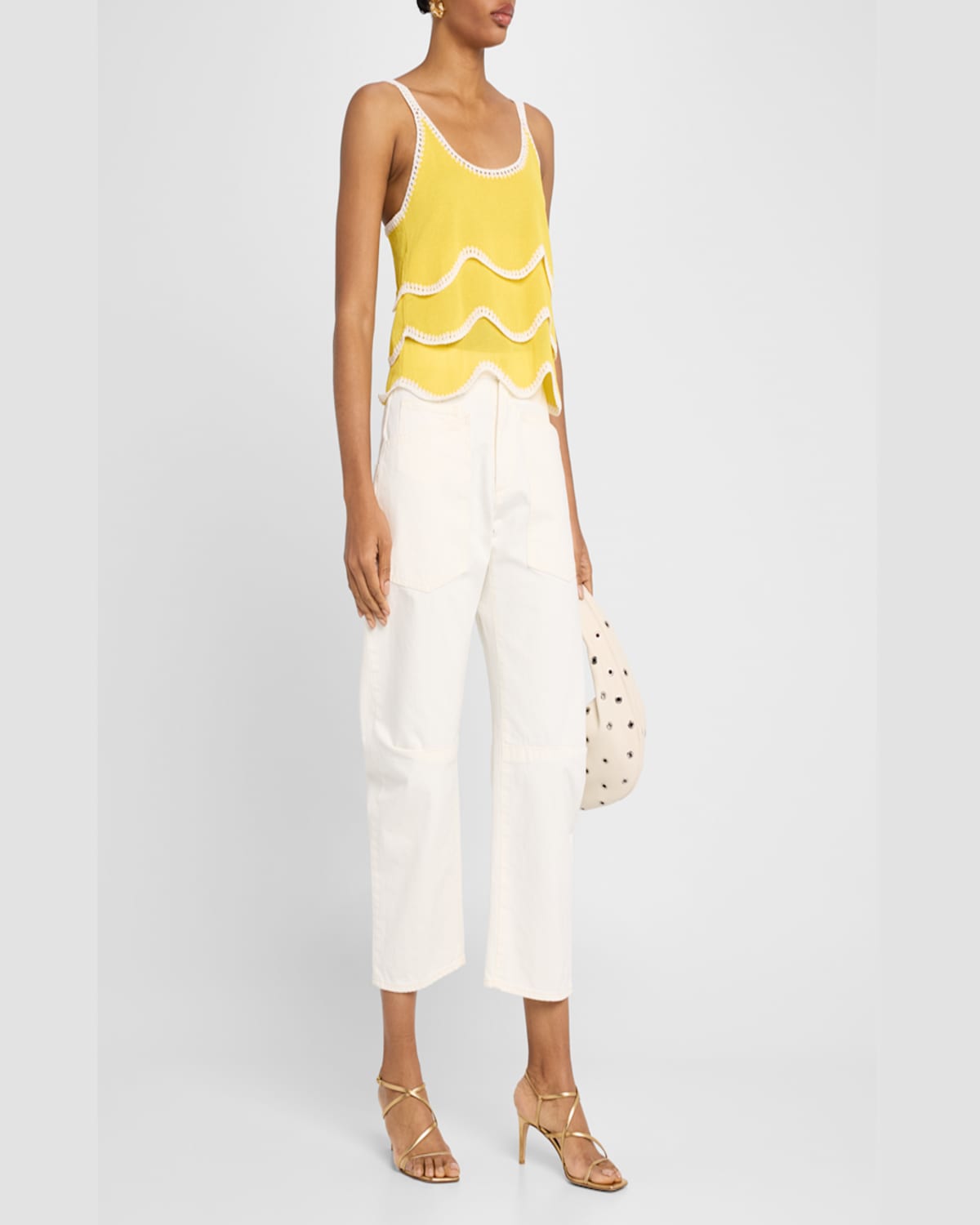Shop Ramy Brook Ariel Embroidered Sleeveless Top In Lemon Drop Wave