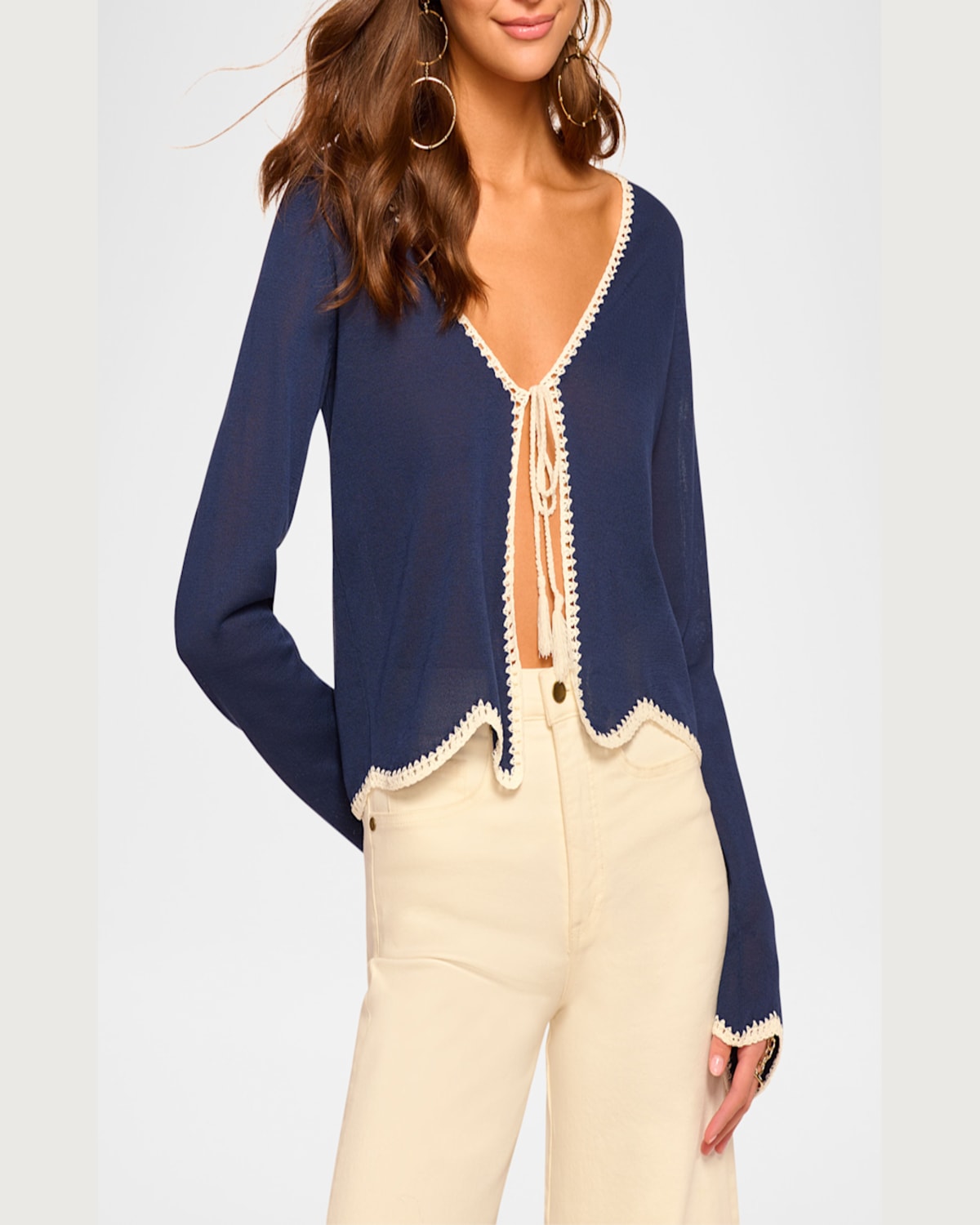 Ramy Brook Tara Lightweight Knit Cardigan In Spring Navy Wave