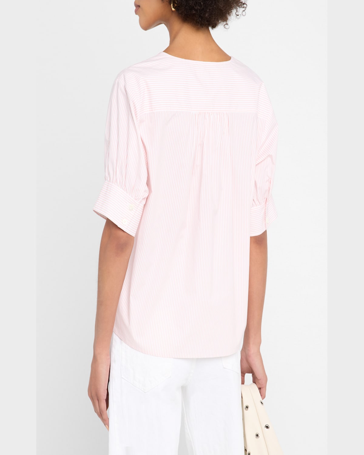 Frame Stripe Split Neck Organic Cotton Popover Top In Azalea Multi