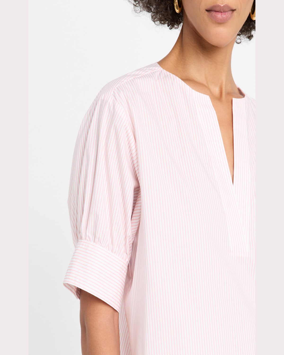 Frame Stripe Split Neck Organic Cotton Popover Top In Azalea Multi