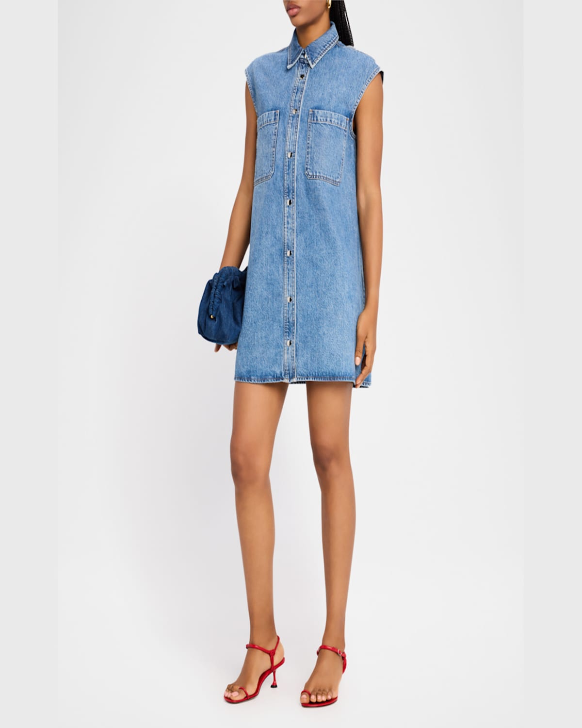Frame The Sleeveless Denim Mini Shirtdress In Method