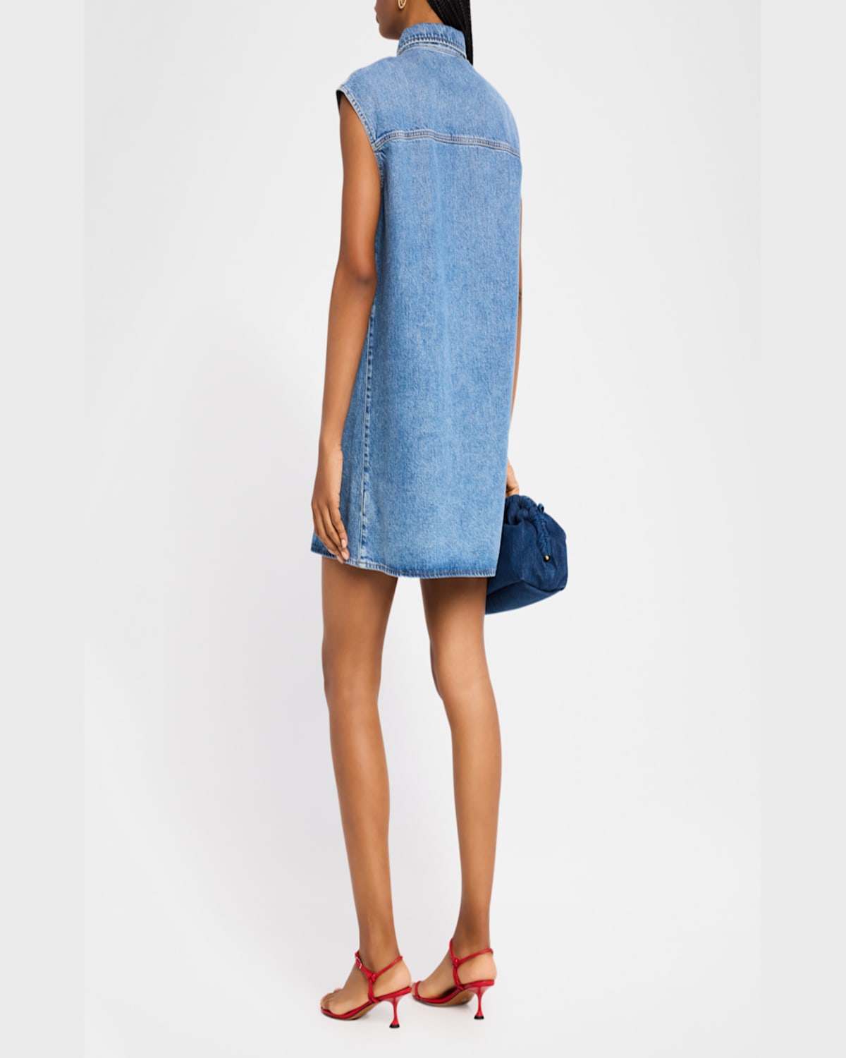 Frame The Sleeveless Denim Mini Shirtdress In Method