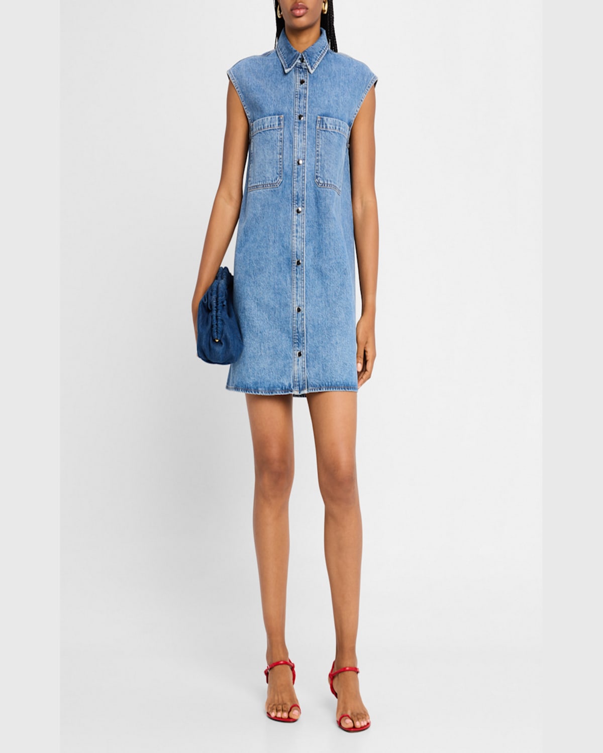 Frame The Sleeveless Denim Mini Shirtdress In Method