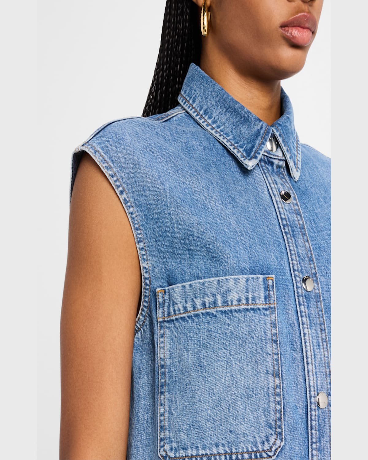 Frame The Sleeveless Denim Mini Shirtdress In Method