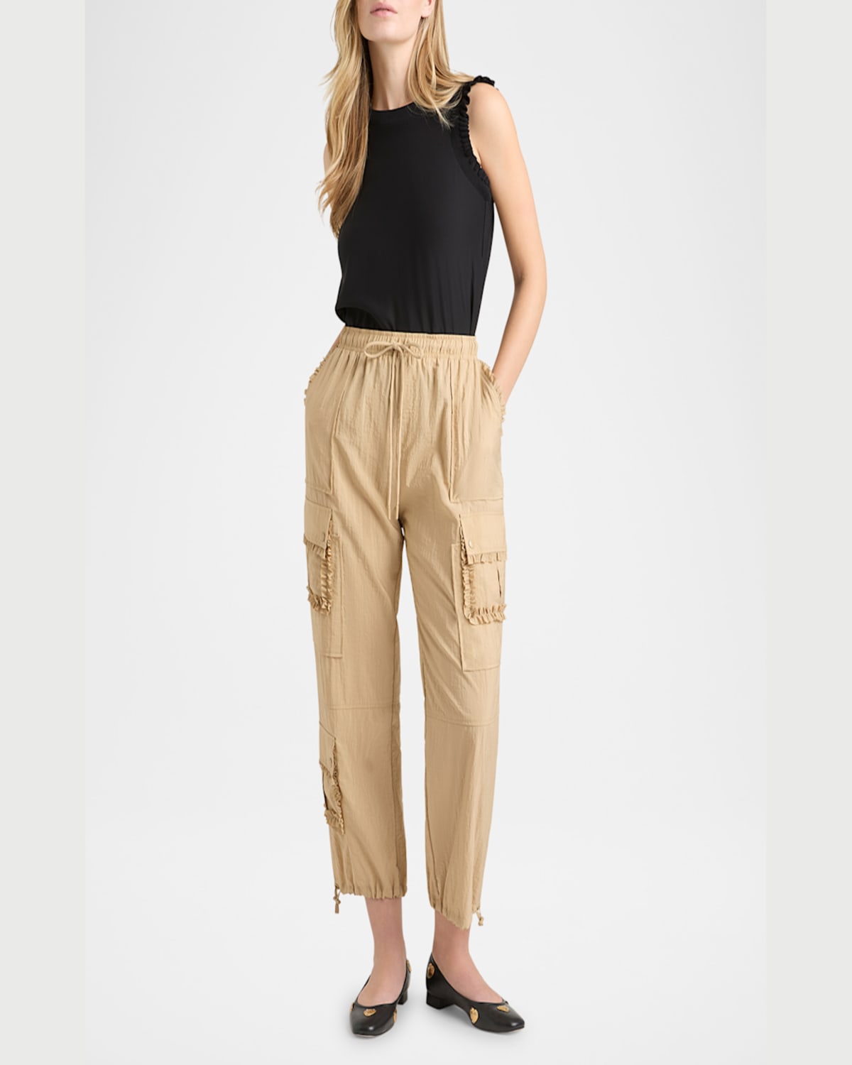 Cinq À Sept Nitsan Ruffle Pull-on Parachute Pants In Khaki