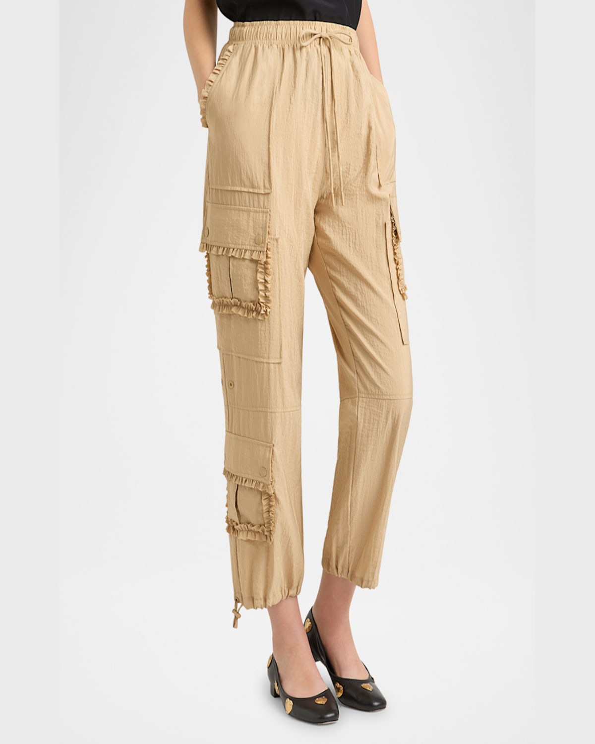 Cinq À Sept Nitsan Ruffle Pull-on Parachute Pants In Khaki
