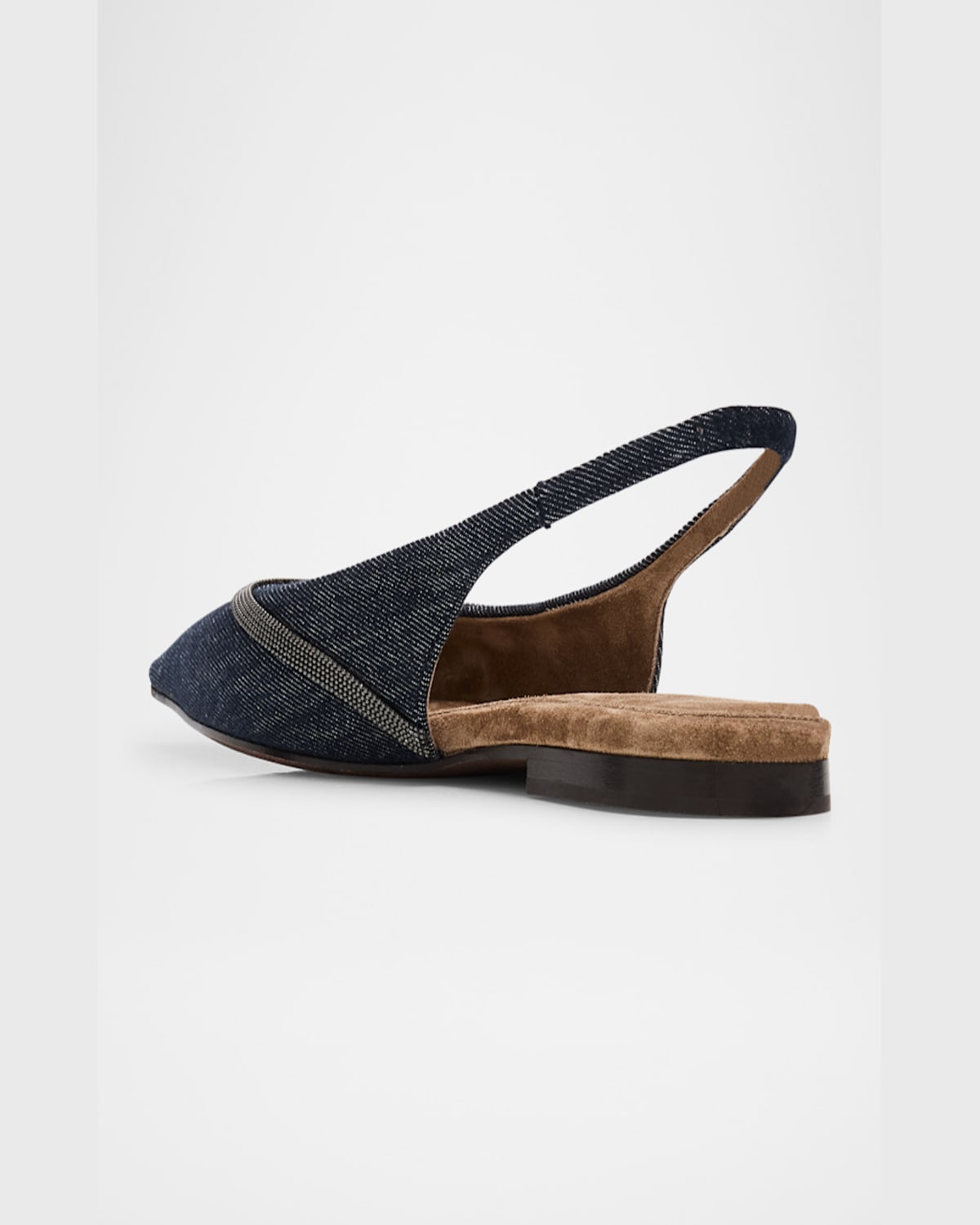 Brunello Cucinelli Denim Monili Slingback Ballerina Flats