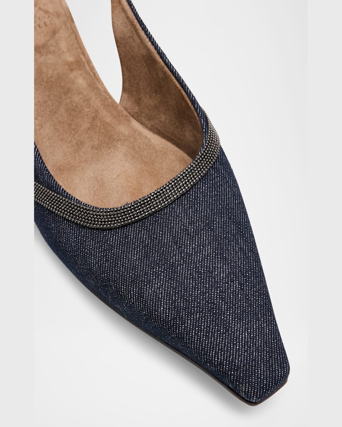 Brunello Cucinelli Denim Monili Slingback Ballerina Flats
