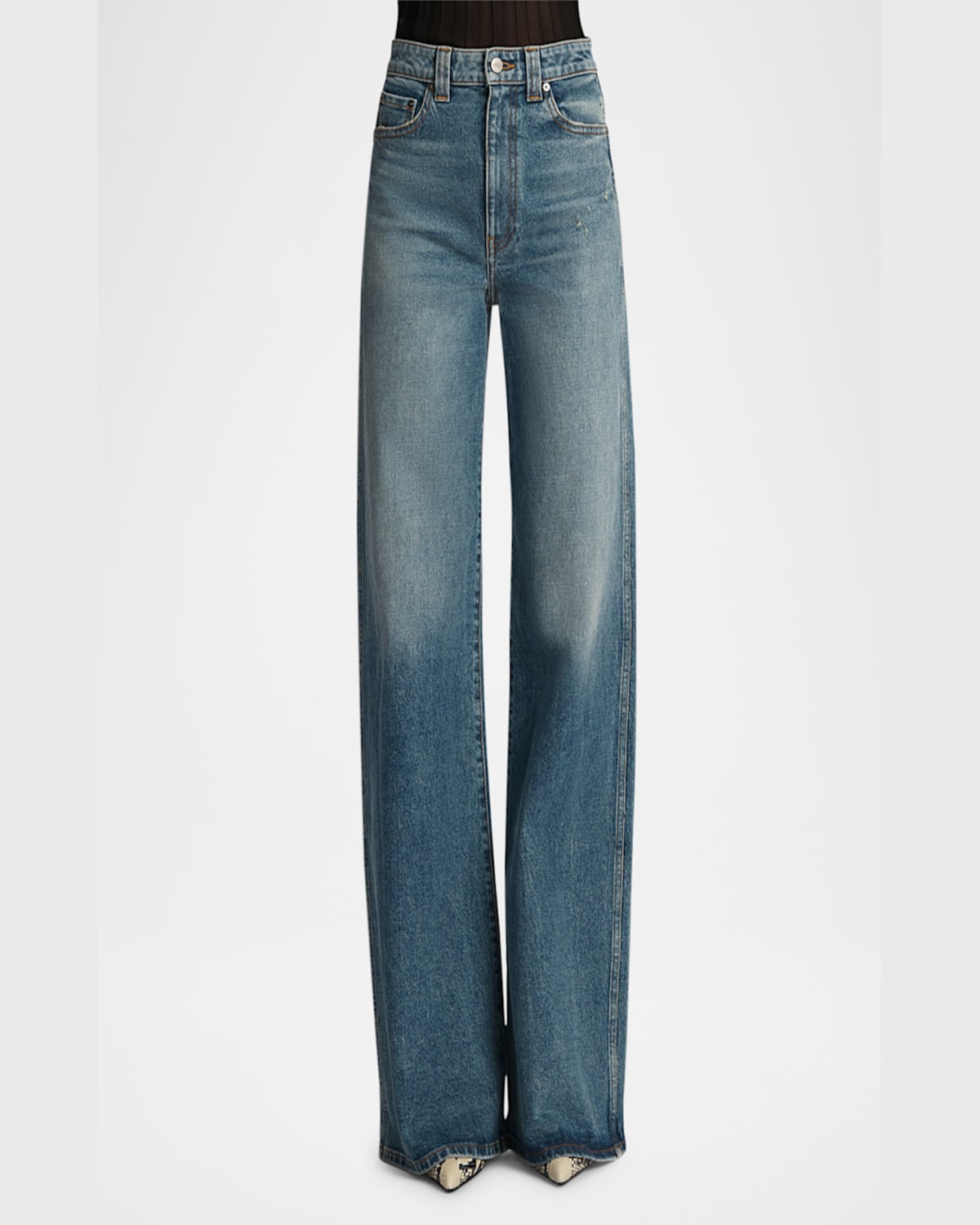Khaite Sowen Rigid Mid-rise Wide-leg Jeans In Heath