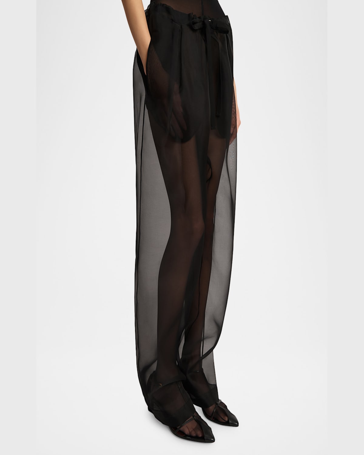 Khaite Trenton Silk Organza Sheer Pants In Black