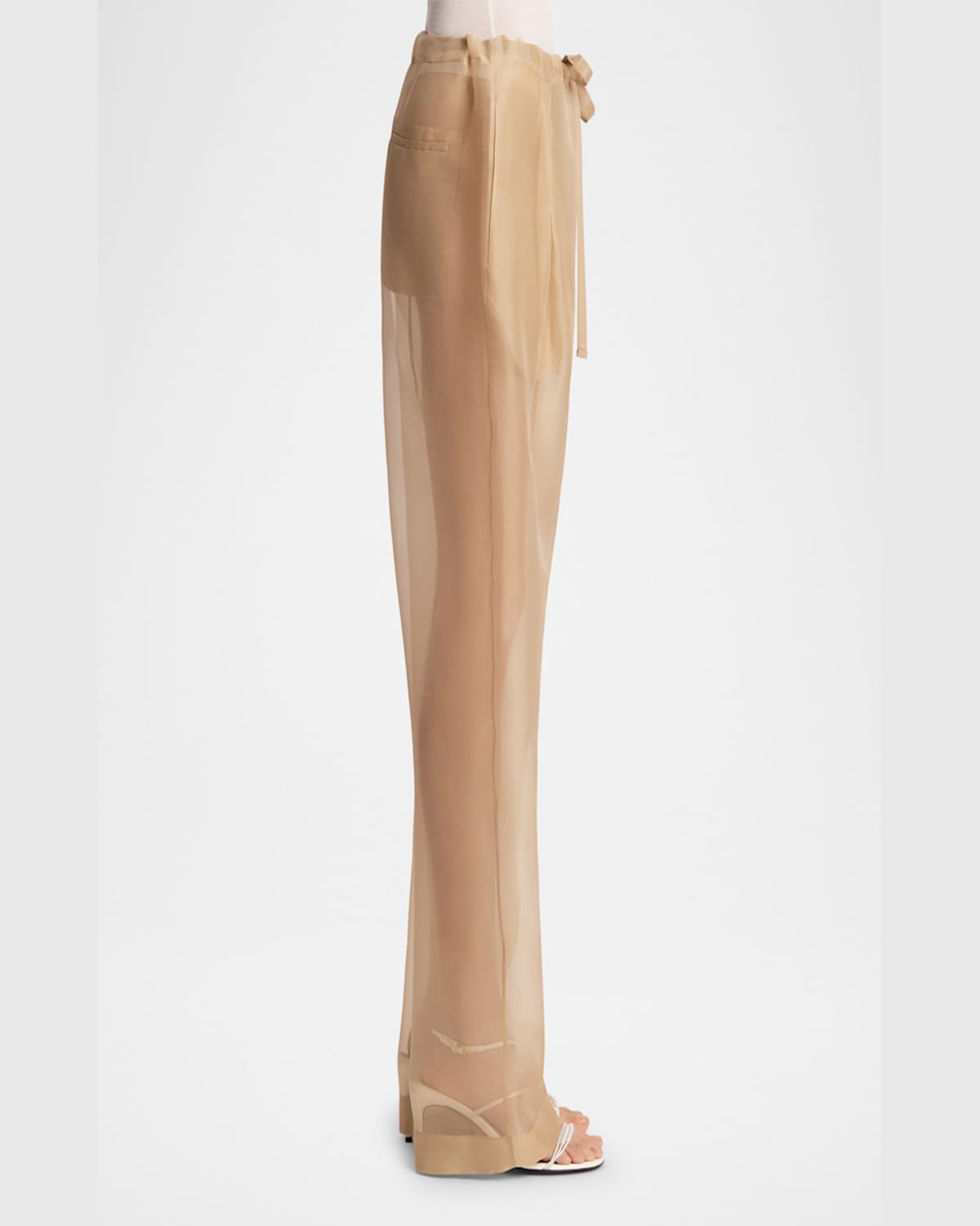 Khaite Trenton Pleated Silk-organza Tapered Pants In Beige