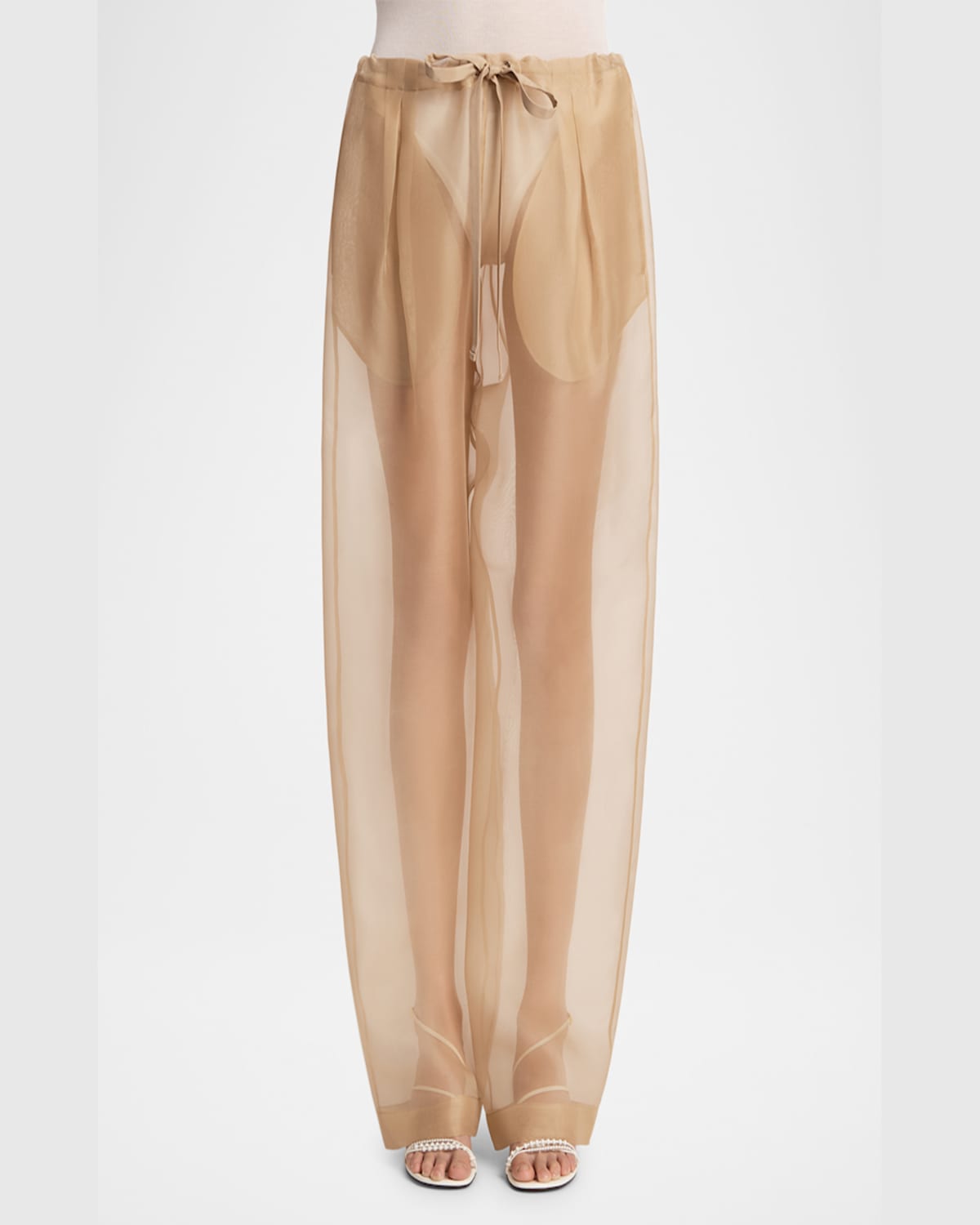 Khaite Trenton Pleated Silk-organza Tapered Pants In Beige