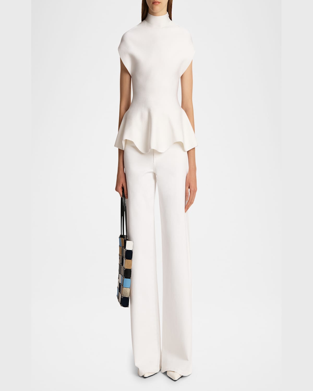 Khaite Andra Mock Neck Peplum Knit Top In White