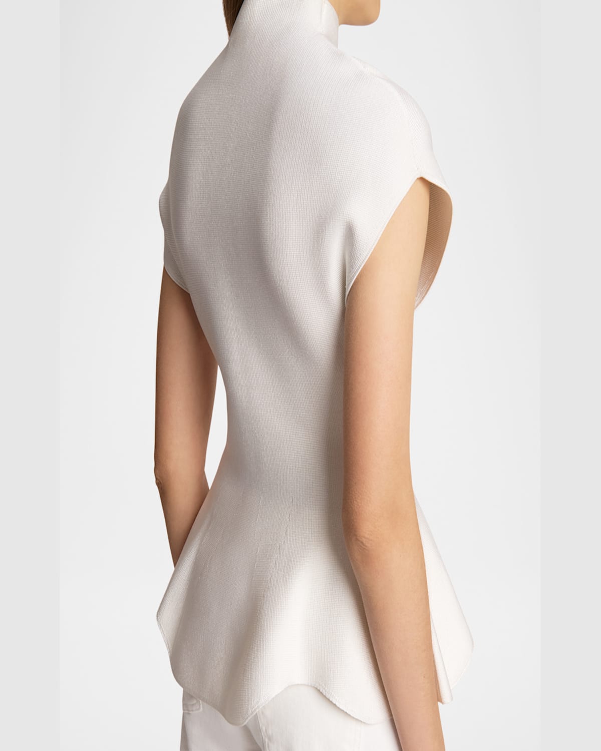 Khaite Andra Mock Neck Peplum Knit Top In White